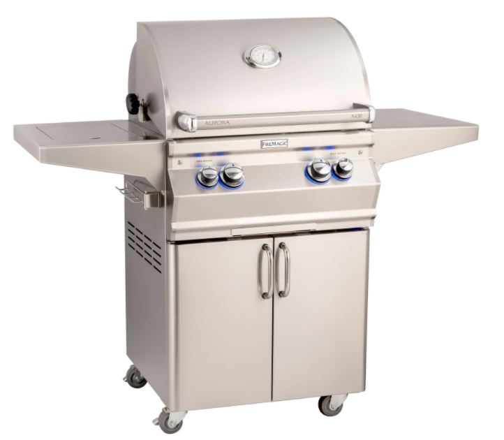 FireMagic A430s Aurora 24" Portable Grill with Analog Thermometer, Flush Mounted Single Side Burner and Rotisserie Backburner