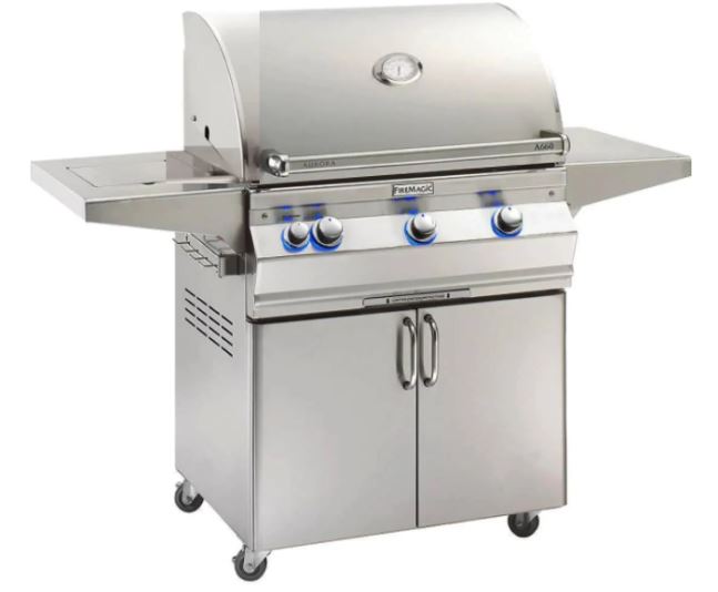 FireMagic A660s Aurora 30" Portable Grill with Analog Thermometer, Flush Mounted Single Side Burner and Infrared Burner