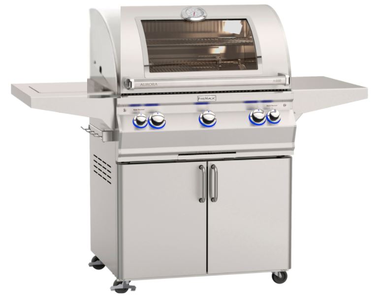 FireMagic A660s Aurora 30" Portable Grill with Analog Thermometer, Flush Mounted Single Side Burner, Infrared Burner and Magic View Window
