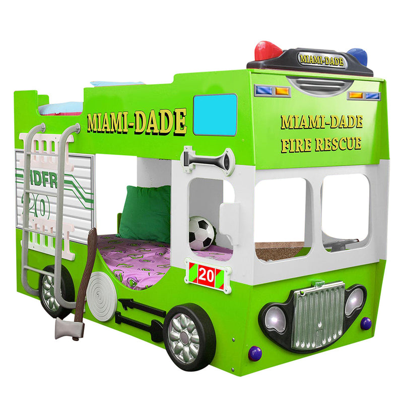 Maxima House Bunk Bed Green Fire Truck with mattresses