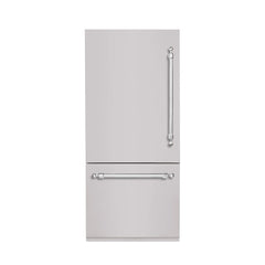 Hallman 36" Built-In Refrigerator 19.8 Cu. Ft. with Interior Filtered Water Dispenser and Bottom Mount Freezer with Automatic Ice Maker, LH-Hinge Classico Chrome Trim