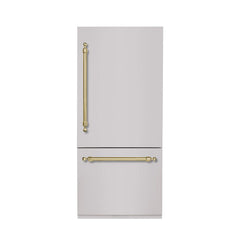 Hallman 36" Built-In Refrigerator 19.8 Cu. Ft. with Interior Filtered Water Dispenser and Bottom Mount Freezer with Automatic Ice Maker, RH-Hinge Classico Brass Trim