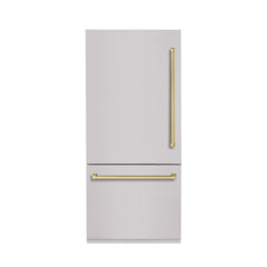 Hallman 36" Built-In Refrigerator 19.8 Cu. Ft. with Interior Filtered Water Dispenser and Bottom Mount Freezer with Automatic Ice Maker, LH-Hinge Bold Brass Trim