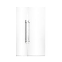 Hallman 48 in. 25.2 Cu. Ft. Counter-Depth Built-in Side-by-Side Refrigerator in White with Classico Chrome Handles