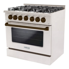 Hallman Bold Series 36" Dual Fuel Freestanding Range with Bronze Trim