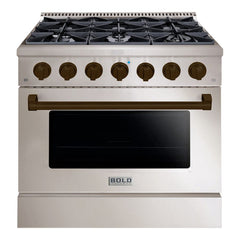 Hallman Bold Series 36" Gas Freestanding Range with Bronze Trim