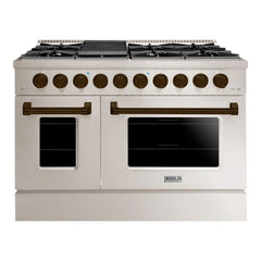 Hallman Bold Series 48" Dual Fuel Freestanding Range with Bronze Trim