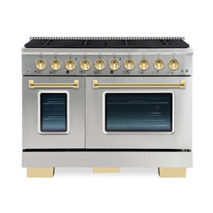 Hallman Bold Series 48" Dual Fuel Freestanding Range with Brass Trim