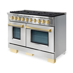 Hallman Bold Series 48" Dual Fuel Freestanding Range with Brass Trim