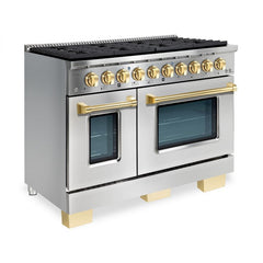 Hallman Bold Series 48" Dual Fuel Freestanding Range with Brass Trim