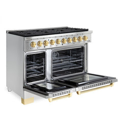 Hallman Bold Series 48" Dual Fuel Freestanding Range with Brass Trim