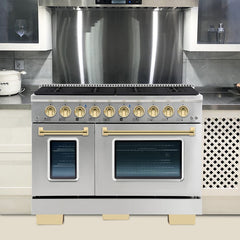 Hallman Bold Series 48" Dual Fuel Freestanding Range with Brass Trim