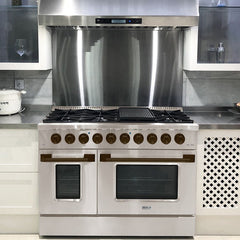 Hallman Bold Series 48" Dual Fuel Freestanding Range with Bronze Trim