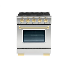 Hallman Bold Series 30" Dual Fuel Freestanding Range with Brass Trim