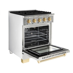 Hallman Bold Series 30" Dual Fuel Freestanding Range with Brass Trim