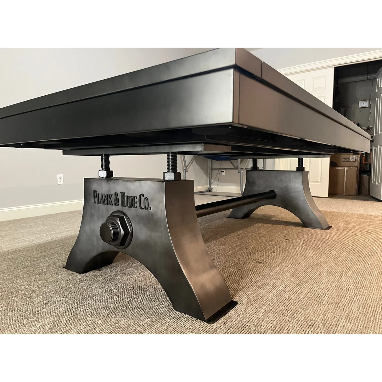 Plank & Hide Jaxx Steel Pool Table (Size 8') 28048-GUN with Free Accessory Kit, Free Steel Cue Rack