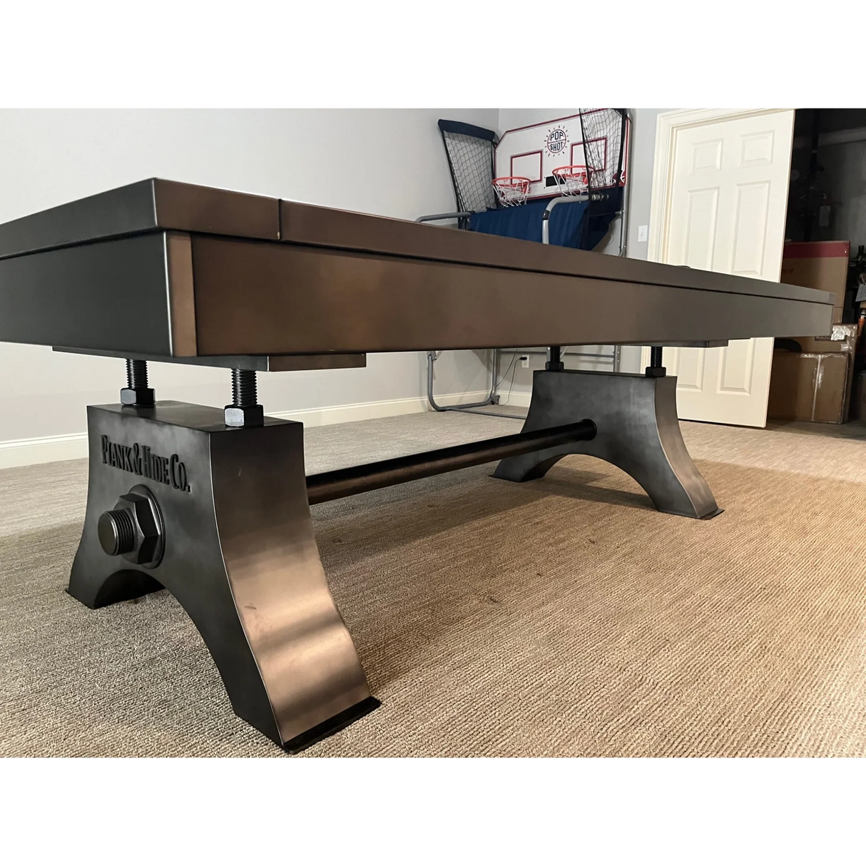 Plank & Hide Jaxx Steel Pool Table (Size 8') 28048-GUN with Free Accessory Kit, Free Steel Cue Rack