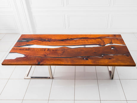Maxima House Dining Solid Pear Tree Wood Table LESNOY Filled with Polymer Resin