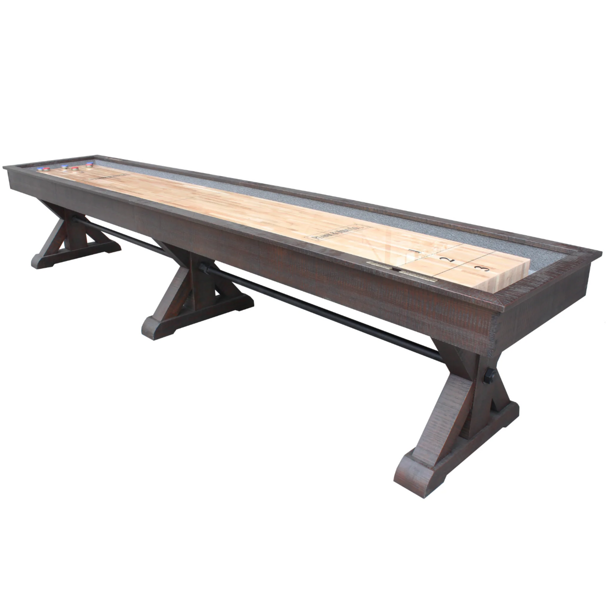 Plank & Hide Otis Shuffleboard Table with Free Bowling Pin Set