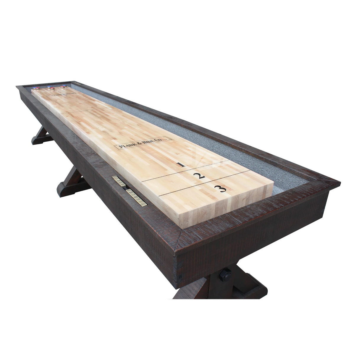 Plank & Hide Otis Shuffleboard Table with Free Bowling Pin Set