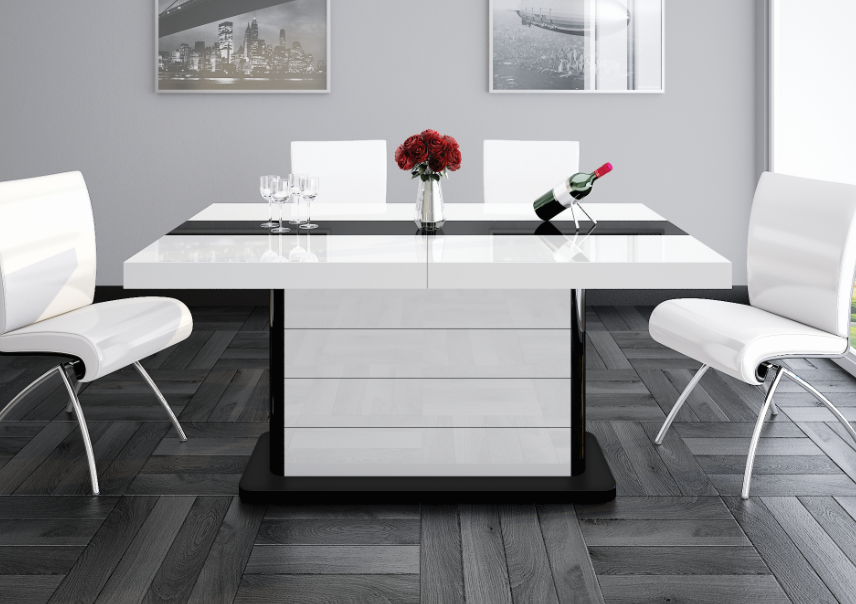 Maxima House PIANOSA White Gloss Dining Table with Extension