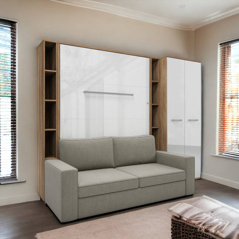 Maxima House Vertical FULL size Murphy Bed Invento with a Sofa, two Cabinets and Wardrobe