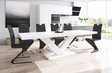 Maxima House Dining Set TORIA 7 pcs. modern white glossy Dining Table with 2 self-starting leaves plus 6 chairs