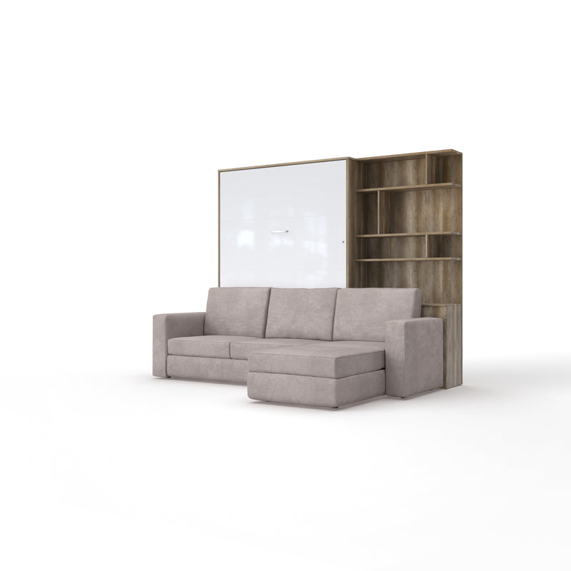 Maxima House Murphy bed European Full XL Vertical with a Sectional Sofa and a Bookcase Invento. SALE