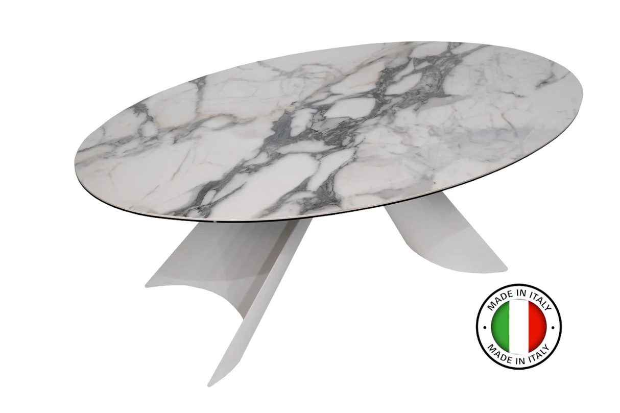 Maxima House Dining Table GIORGIA with white ceramic top and metal base