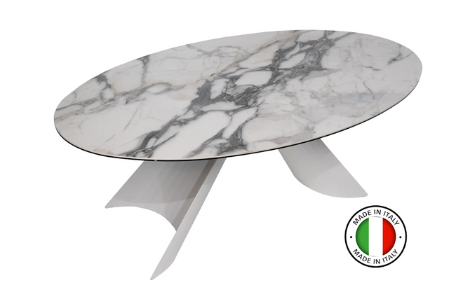 Maxima House Dining Table GIORGIA with white ceramic top and metal base