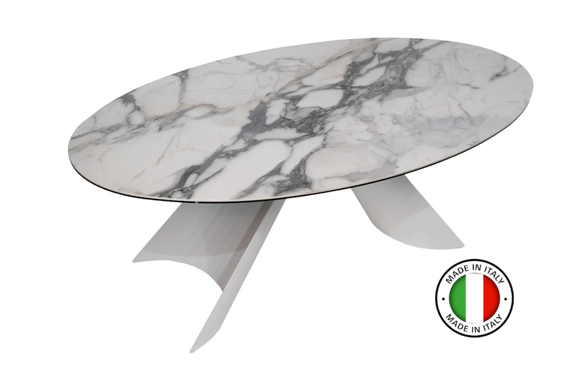 Maxima House Dining Table GIORGIA with white ceramic top and metal base