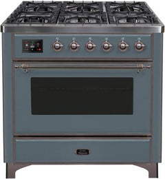ILVE Majestic 36 Inch Dual Fuel Range Burner Top 6 Burners+Fry Top UM09FDNS3WHPLP