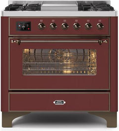 ILVE Majestic 36 Inch Dual Fuel Range Burner Top 6 Burners+Fry Top UM09FDNS3WHPLP