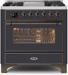 ILVE Majestic 36 Inch Dual Fuel Range Burner Top 6 Burners+Fry Top UM09FDNS3WHPLP