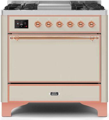 ILVE Majestic 36 Inch Dual Fuel Range Burner Top 6 Burners+Fry Top - UM09FDQNS3
