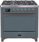ILVE Majestic 36 Inch Dual Fuel Range Burner Top 6 Burners+Fry Top - UM09FDQNS3