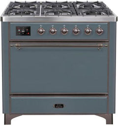 ILVE Majestic 36 Inch Dual Fuel Range Burner Top 6 Burners+Fry Top UM09FDQNS3WHPLP