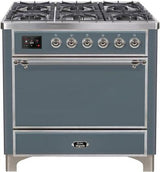 ILVE Majestic 36 Inch Dual Fuel Range Burner Top 6 Burners+Fry Top - UM09FDQNS3