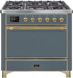 ILVE Majestic 36 Inch Dual Fuel Range Burner Top 6 Burners+Fry Top UM09FDQNS3WHPLP