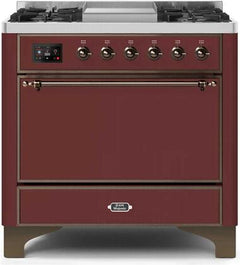 ILVE Majestic 36 Inch Dual Fuel Range Burner Top 6 Burners+Fry Top UM09FDQNS3WHPLP