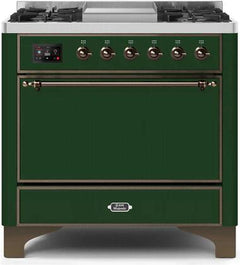 ILVE Majestic 36 Inch Dual Fuel Range Burner Top 6 Burners+Fry Top UM09FDQNS3WHPLP