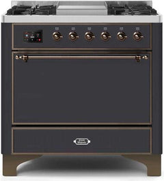 ILVE Majestic 36 Inch Dual Fuel Range Burner Top 6 Burners+Fry Top UM09FDQNS3WHPLP