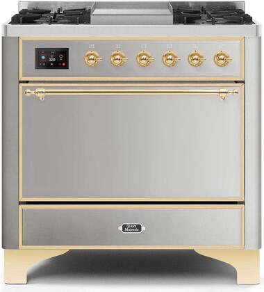 ILVE Majestic 36 Inch Dual Fuel Range Burner Top 6 Burners+Fry Top - UM09FDQNS3