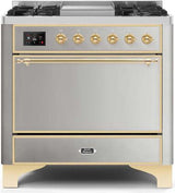 ILVE Majestic 36 Inch Dual Fuel Range Burner Top 6 Burners+Fry Top - UM09FDQNS3