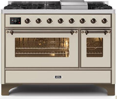 ILVE Majestic 48 Inch Dual Fuel Range Burner Top 8 Burners+Fry Top UM12FDNS3WHPLP