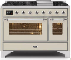 ILVE Majestic 48 Inch Dual Fuel Range Burner Top 8 Burners+Fry Top UM12FDNS3WHPLP