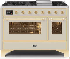 ILVE Majestic 48 Inch Dual Fuel Range Burner Top 8 Burners+Fry Top UM12FDNS3WHPLP
