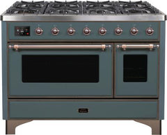 ILVE Majestic 48 Inch Dual Fuel Range Burner Top 8 Burners+Fry Top UM12FDNS3WHPLP