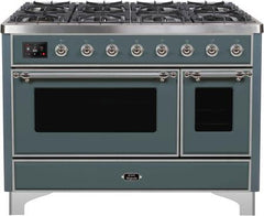 ILVE Majestic 48 Inch Dual Fuel Range Burner Top 8 Burners+Fry Top UM12FDNS3WHPLP