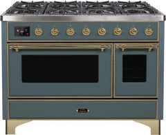 ILVE Majestic 48 Inch Dual Fuel Range Burner Top 8 Burners+Fry Top UM12FDNS3WHPLP